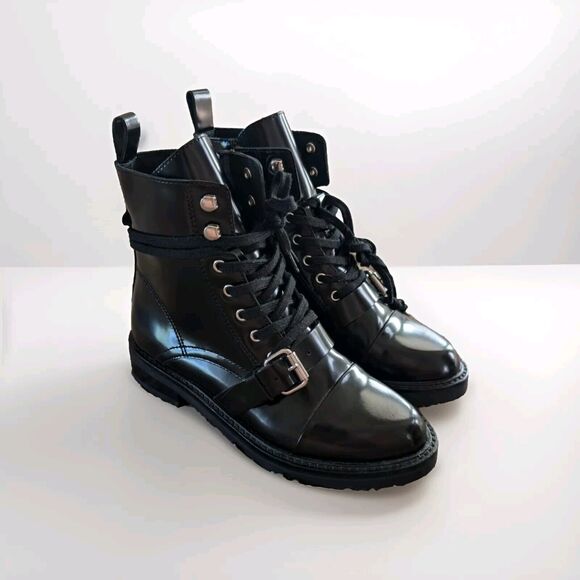 All Saints Donita Womens Boots Black Leather NWOT EU 36/US 6 Combat Patent - Picture 6 of 10